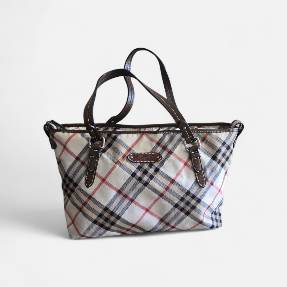 Burberry Checkered Tote in Black and Cream
